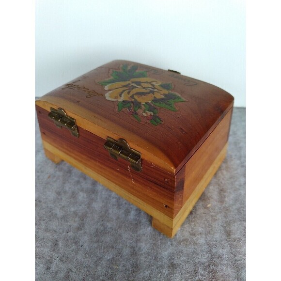 Vintage 1950s Cedar Diary Trinket Keepsake Box Coney Island  Souvenir 3.5x3 x2 - Picture 4 of 6